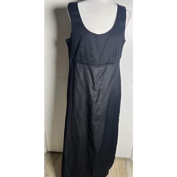 Garnet Hill Cotton Midi Dress Size 16 Black White Eyelet Minimalist - Picture 1 of 11